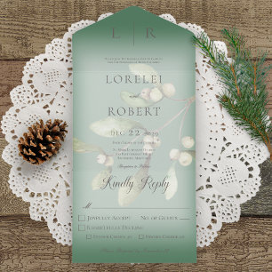 Invitation Tout En Un Dîner vert pin moderne Mistletoe