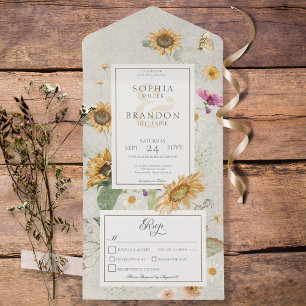 Invitation Tout En Un Dîner vintage Été Crème de Tournesol