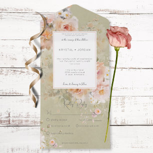 Invitation Tout En Un Dîner vintage Rustique Rose & Sage Floral Frame