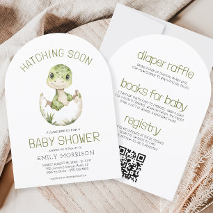 Invitation Tout en un Dinosaur Hatching Bientôt Baby shower