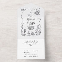 Doodles Dessinés à la main Funky Quirky Mariage mo