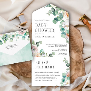 Invitation Tout En Un Douceur Rustique Roses Eucalyptus Baby Shower