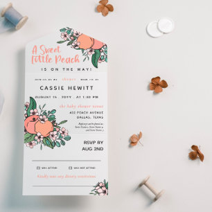 Invitation Tout En Un Doux petite pêche sur le chemin Baby shower