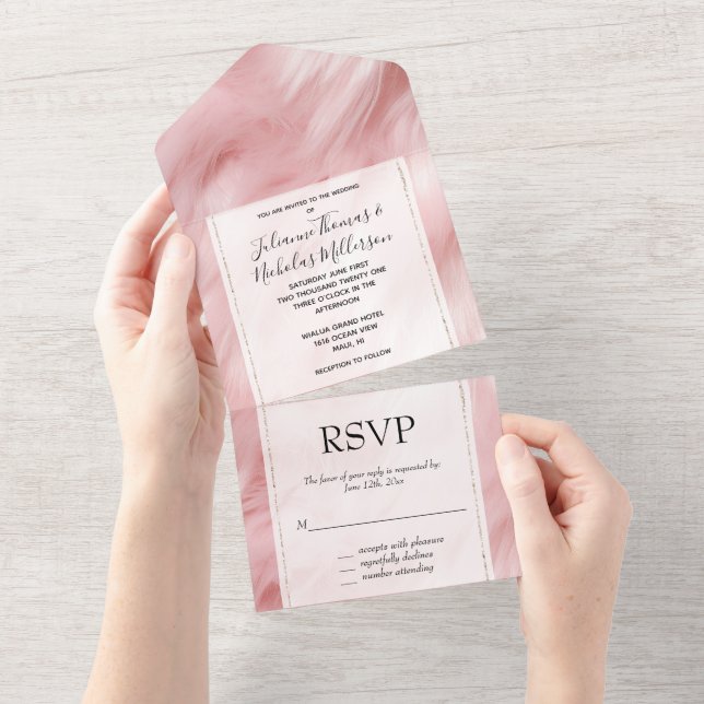 Invitation Tout En Un Dreamy Blush Rose Animal Mariage de fourrure (Déchirure)