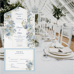 Invitation Tout En Un Dreamy Dusty Blue Floral Mariage