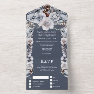 Invitation Tout En Un Dusty bleu gris pays rose lumières à cordes tout d