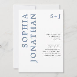 Invitation Tout en un Dusty Blue Bold Mariage de typographie
