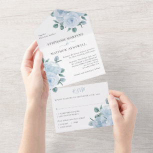 Invitation Tout En Un Dusty Blue Eucalyptus Élégant Mariage Floral
