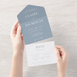 Invitation Tout En Un Dusty Blue Moderne Mariage élégant