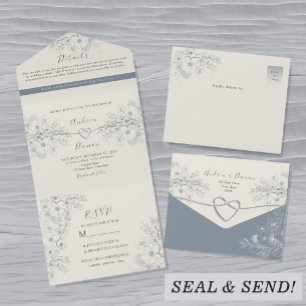 Invitation Tout En Un Dusty Blue Vintage Floral Mariage