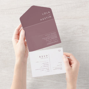 Invitation Tout En Un Dusty Boho Sceau pourpre et envoi