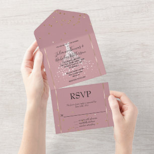 Invitation Tout En Un Dusty Pink Gold Confetti Diamonds Mariage