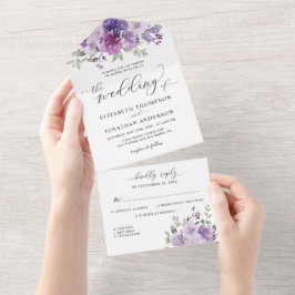 Invitation Tout En Un Dusty Purple Mauve Floral Détails du Mariage RSVP