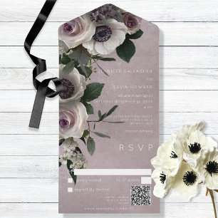 Invitation Tout En Un Dusty rose élégant Floral moderne QR Code