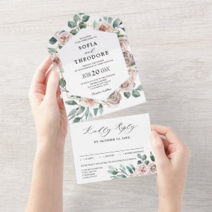 Invitation Tout En Un Dusty rose Rose floral Mariage géométrique