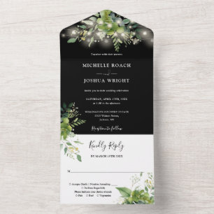 Invitation Tout En Un Éclairage À Cordes Vertes Mariage Noir Et Blanc