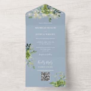 Invitation Tout En Un Éclairages en guirlande de verdure Code QR mariage