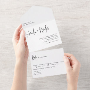 Invitation Tout En Un Écriture noire Mariage de typographie moderne