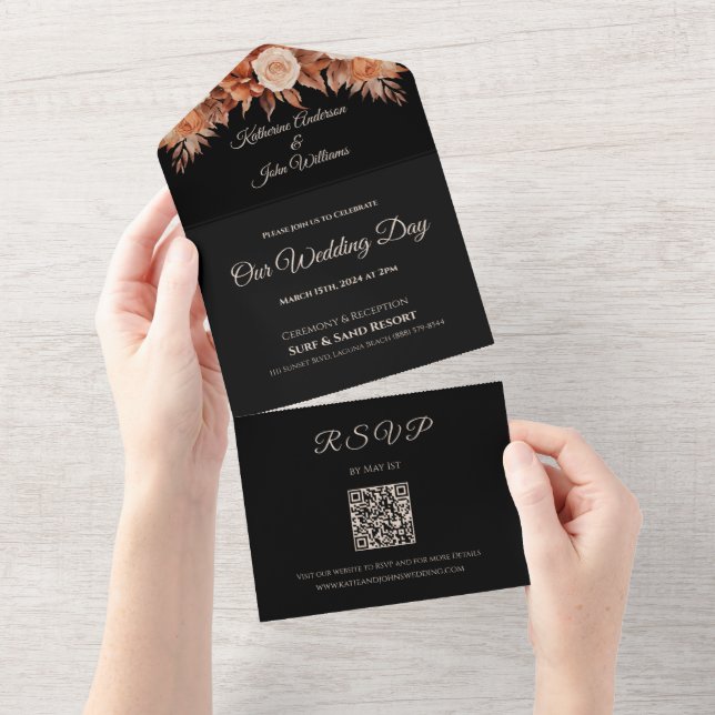 Invitation Tout En Un Elégance d'automne de l'aquarelle Mariage- (Déchirure)