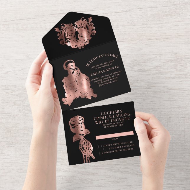 Invitation Tout En Un Élégance déplaisante | Gothique Rosegold Skeleton  (Déchirure)