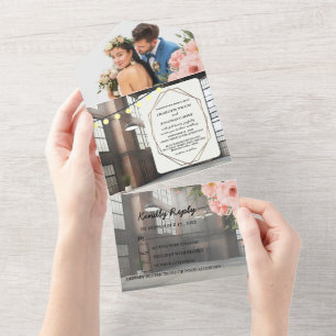 Invitation Tout En Un Élégance industrielle Moderne Mariage chic