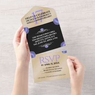 Invitation Tout En Un Élégant 17e Anniversaire de Mariage Coquilles