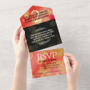 Invitation Tout En Un Élégant 2ème Anniversaire de Mariage Grenat