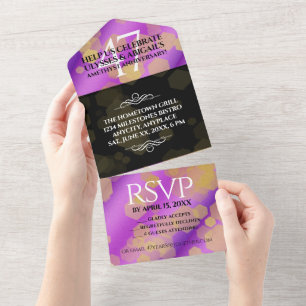 Invitation Tout En Un Élégant 47e Anniversaire de Mariage Améthyste