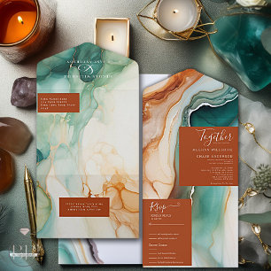 Invitation Tout En Un Élégant Agate Abstrait moderne en terre cuite