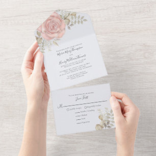 Invitation Tout En Un Elégant Aquarelle Rose Or Bourgogne Floral