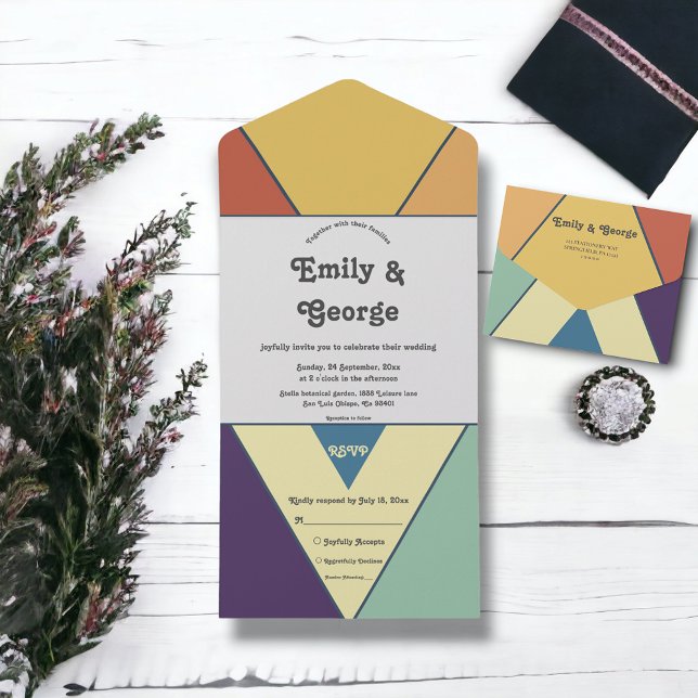 Invitation Tout En Un Élégant Art Déco Rétro Design Chic Mariage moderne (Créateur téléchargé)