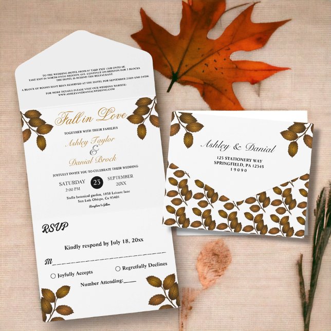 Invitation Tout En Un Élégant automne Feuilles Rustique automne Mariage  (Créateur téléchargé)