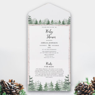 Invitation Tout En Un Elégant Baby shower Aquarelle Pine