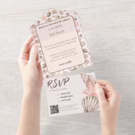 Invitation Tout En Un Elegant Beach Seashell All in One Wedding Invite