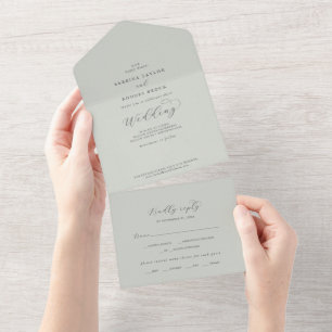 Invitation Tout En Un Elégant blanc coordonnées Floral Sage Mint Mariage
