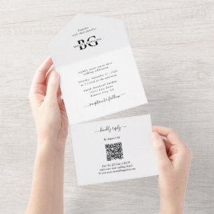 Invitation Tout En Un Élégant blanc et noir Mariage des initiales de mon