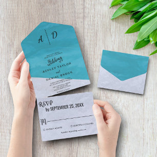 Invitation Tout En Un Elégant bleu gris rustique Tout en un Mariage Invi