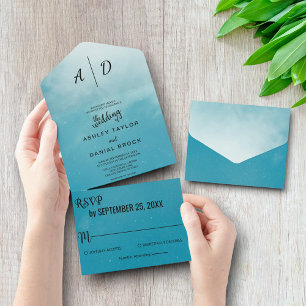 Invitation Tout En Un Elégant bleu romantique Tout en un mariage Inviter