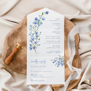 Invitation Tout En Un Elégant Boho Dusty Fleur sauvage Mariage