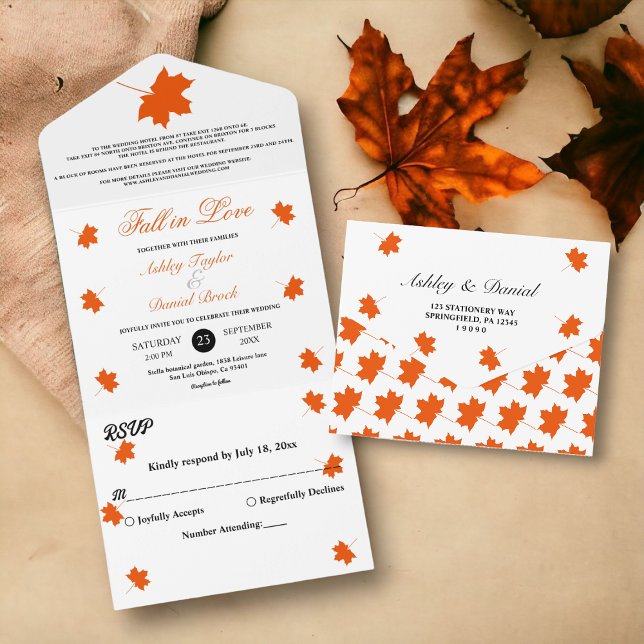 Invitation Tout En Un Elégant Boho Fall Feuilles Rustique Floral Mariage (Créateur téléchargé)
