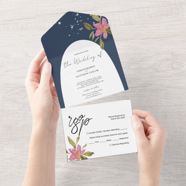 Invitation Tout En Un Elégant Boho romantique aquarelle Floral (Déchirure)