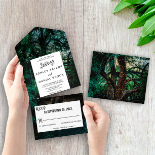 Invitation Tout En Un Élégant bois chaîne de Mariage floral vert clair