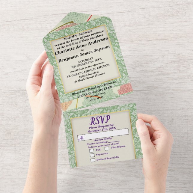 Invitation Tout En Un Élégant Botanique Mariage Feuilles d'Automne (Déchirure)
