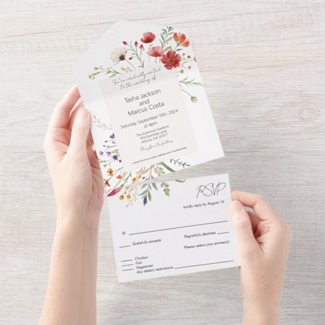 Invitation Tout En Un Élégant budget Fleur sauvage botanique Mariage (Déchirure)