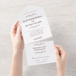 Invitation Tout En Un Élégant Budget Formal Bourgogne Blanc Mariage Chic