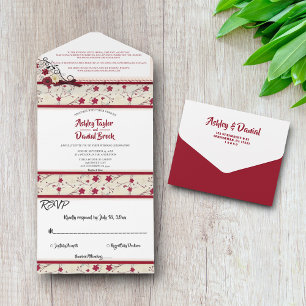 Invitation Tout En Un Élégant Burgundy Glam été Floral Mariage