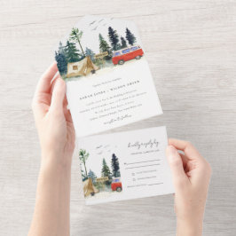 Invitation Tout En Un Élégant Camping Aquarelle Pine Mariage