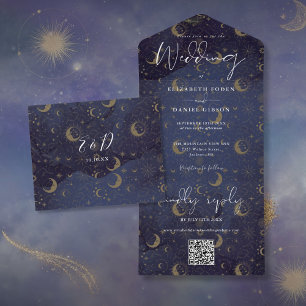 Invitation Tout En Un Élégant céleste Mariage de code QR