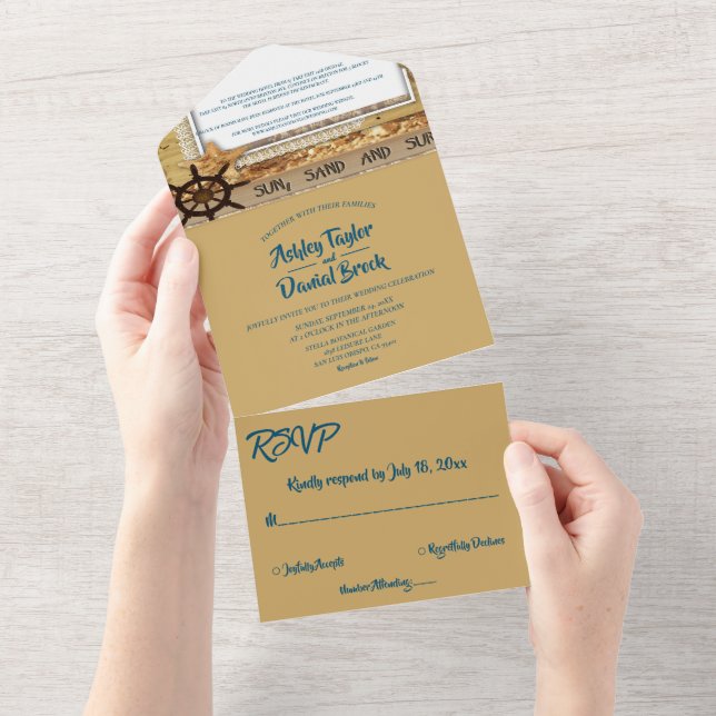Invitation Tout En Un Elégant Chic Marine Côtier Mariage moderne (Déchirure)