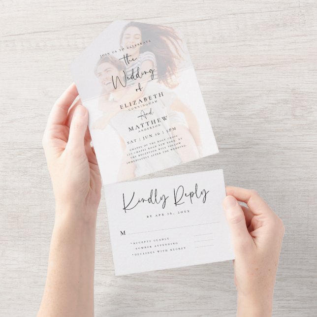 Invitation Tout En Un Elegant Chic Moderne Simple Photo Mariage (Déchirure)